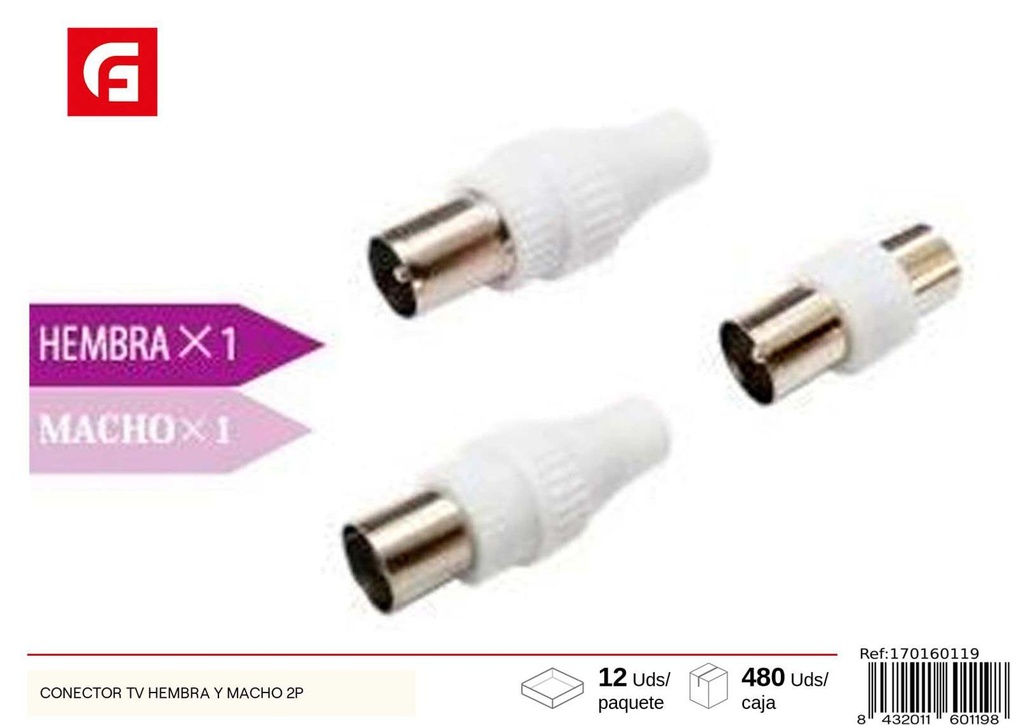  Conector TV hembrna y macho 2P - Accesorios electrónicos