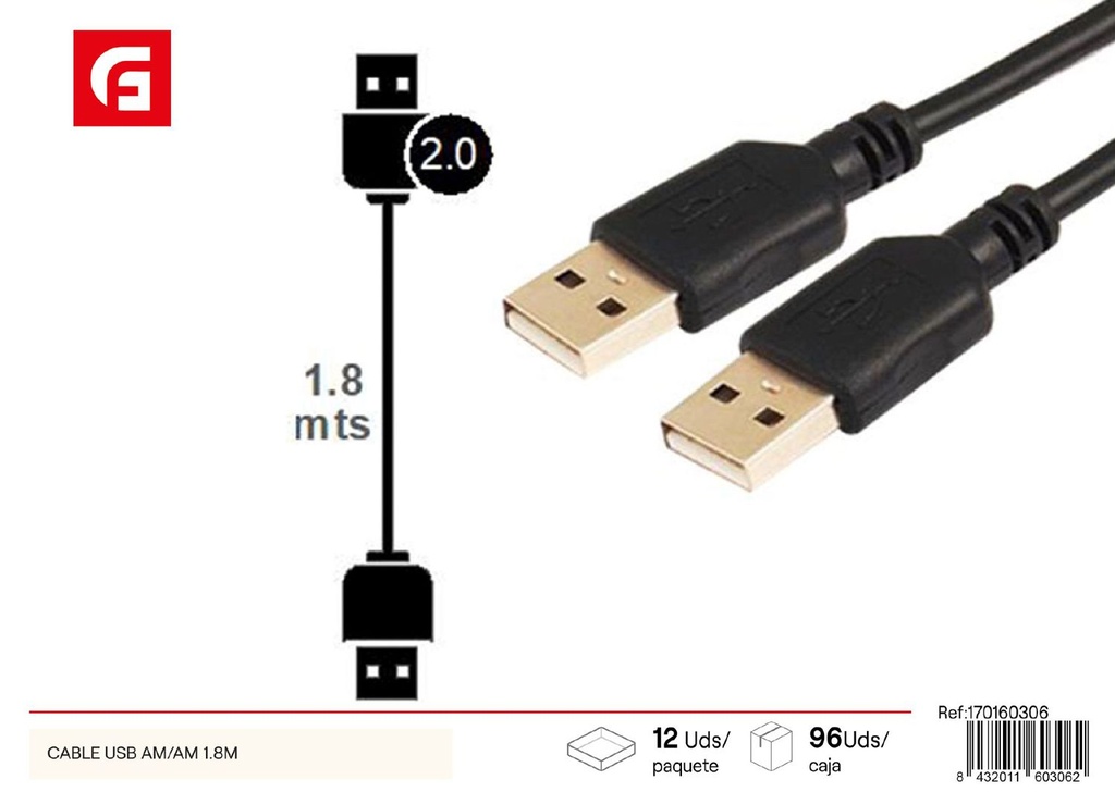 Cable USB AM/AM 1.8m para dispositivos electrónicos