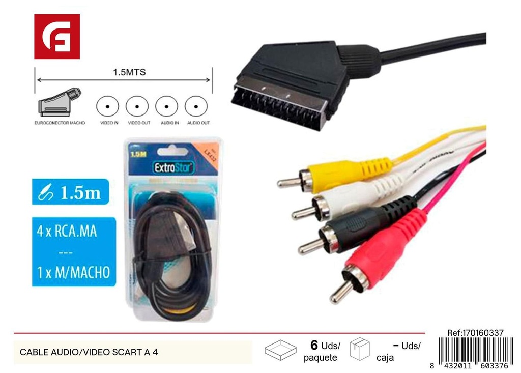 Cable de audio/video SCART a 4 conectores