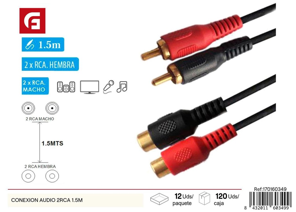 Conector de audio con cable 2RCA 1.5m