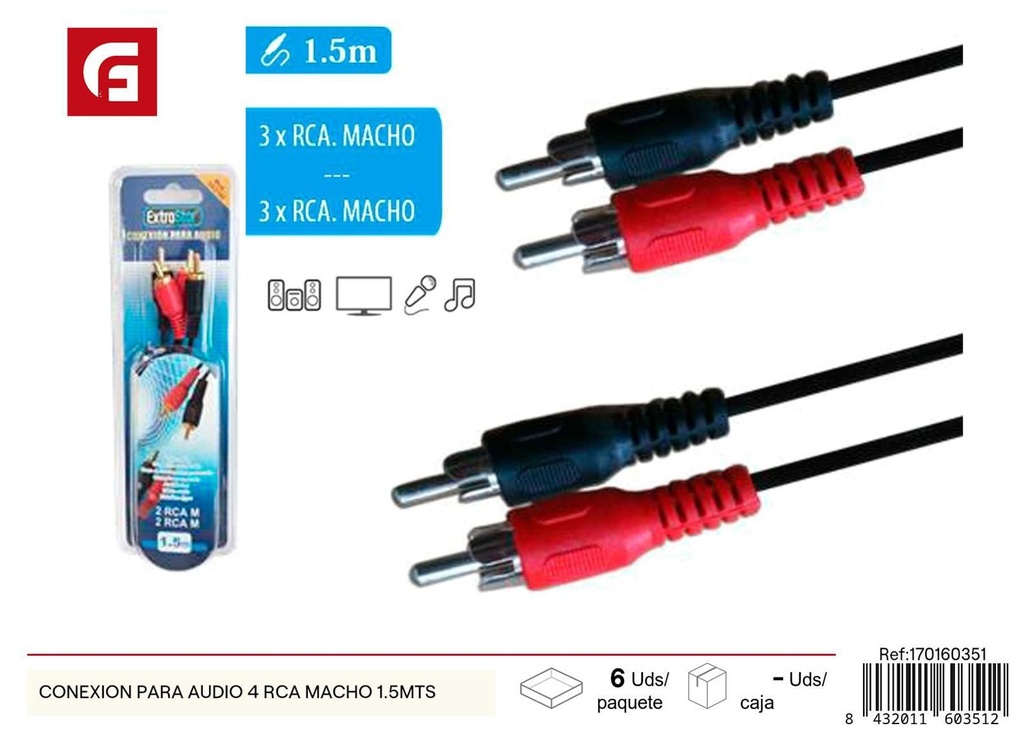 Conexión para audio 4 RCA macho 1.5mts para dispositivos electrónicos