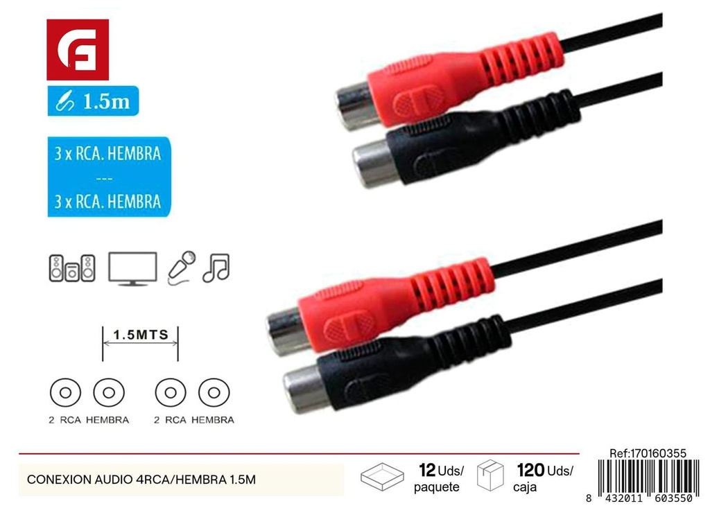 Conexión de audio 4RCA/hembra 1.5m