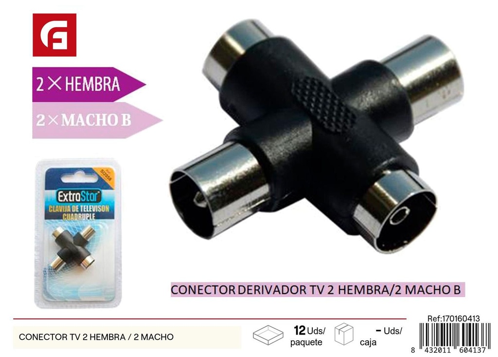 Conector TV 2 hembra / 2 macho para televisión