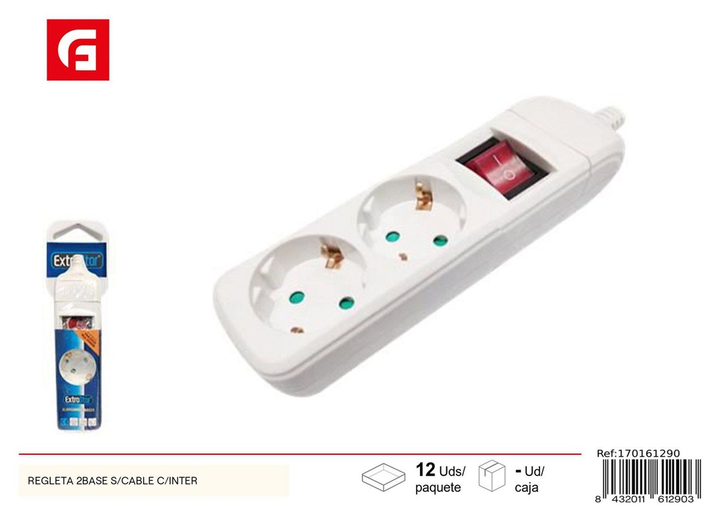 Regleta con 2 bases sin cable con interruptor para electricidad