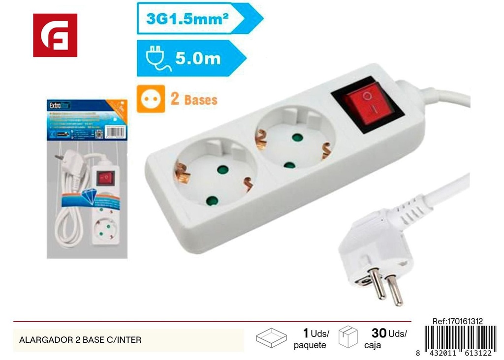 Alargador 2 bases con interruptor