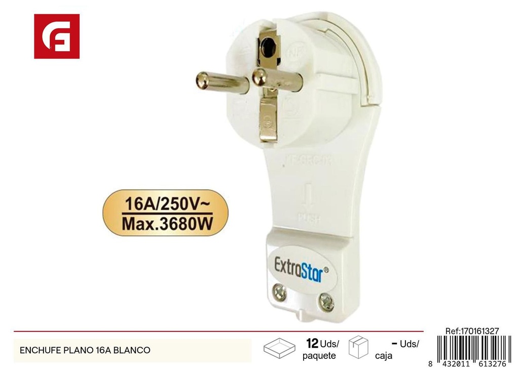 Enchufe plano 16A blanco - Accesorios eléctricos