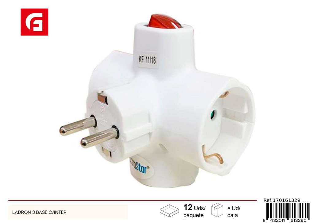 Adaptador de enchufe 3 tomas con interruptor - Equipos eléctricos