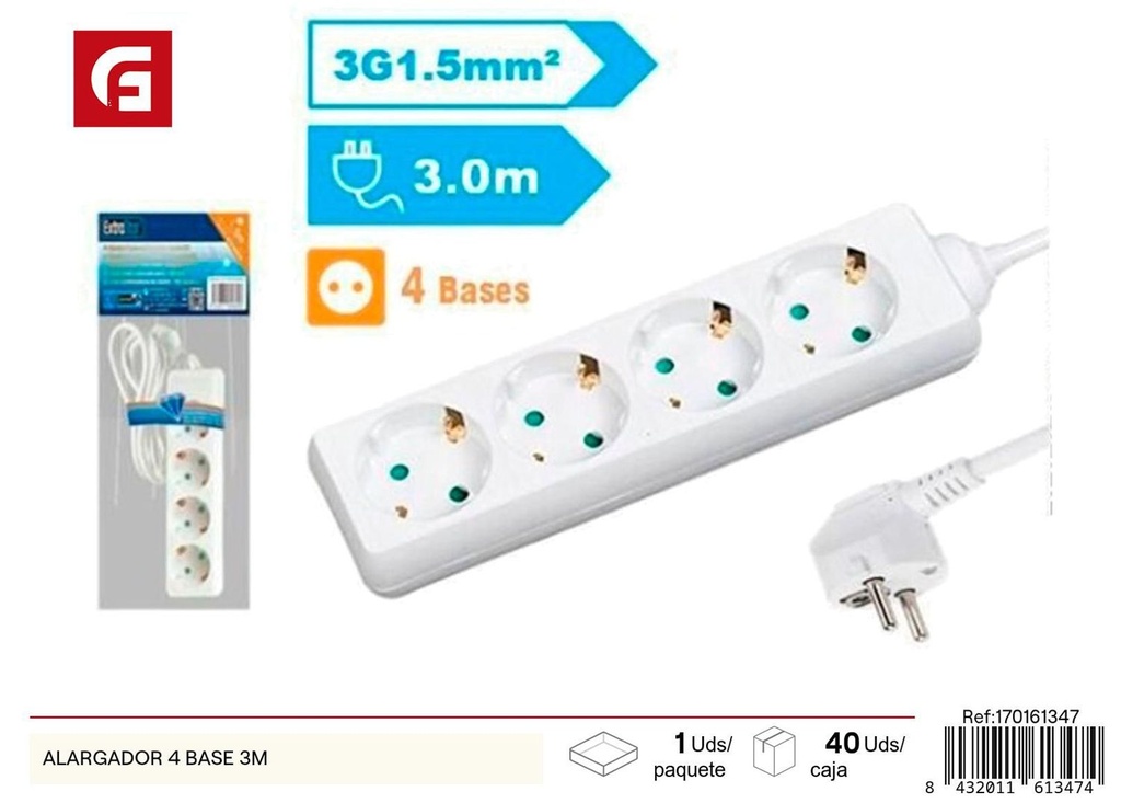 Alargador eléctrico de 4 bases 3m