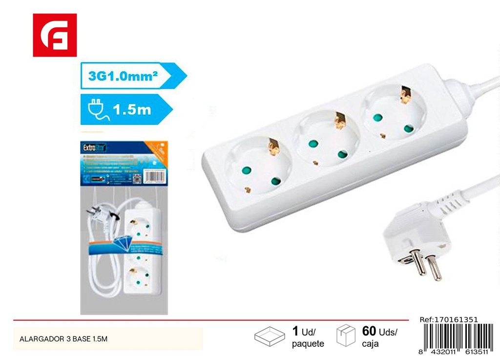 Alargador 3 bases 1.5M - Accesorios eléctricos