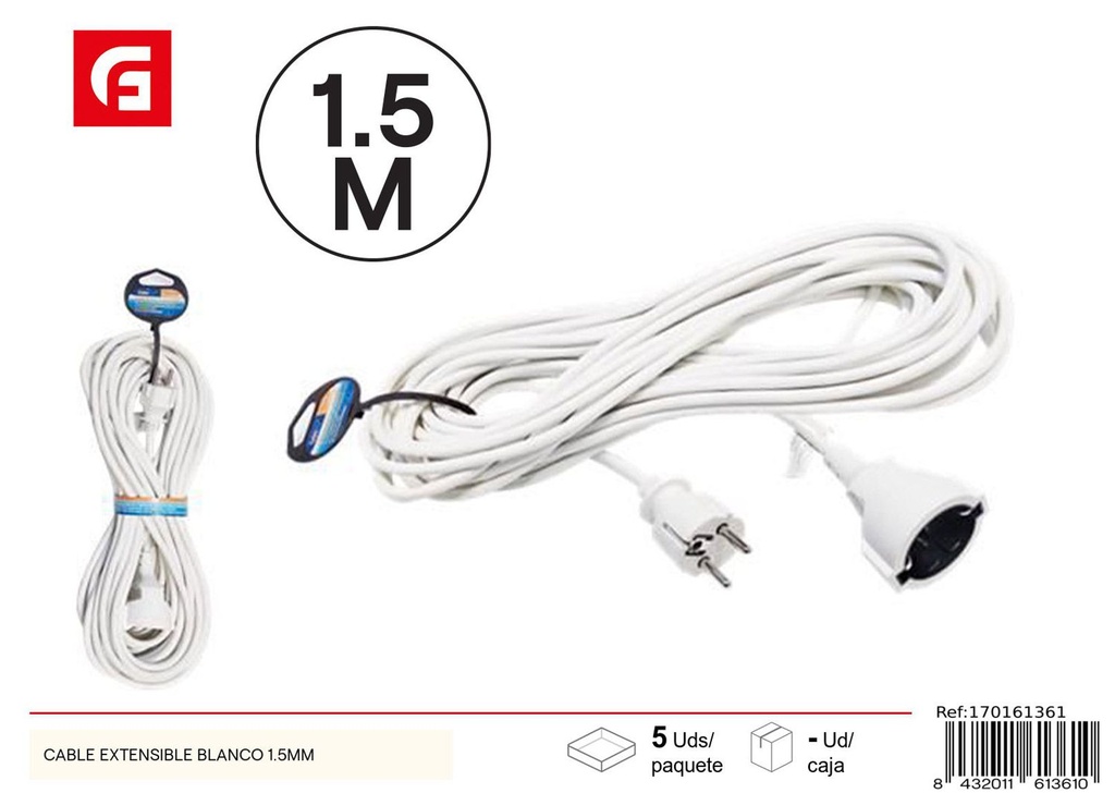 Cable extensible blanco 1.5mm para uso eléctrico