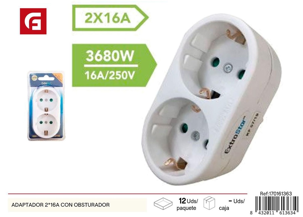 Adaptador 2*16A con obturador eléctricos