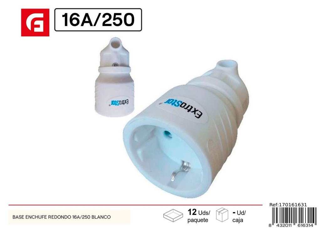 Base enchufe redondo 16A/250V blanco