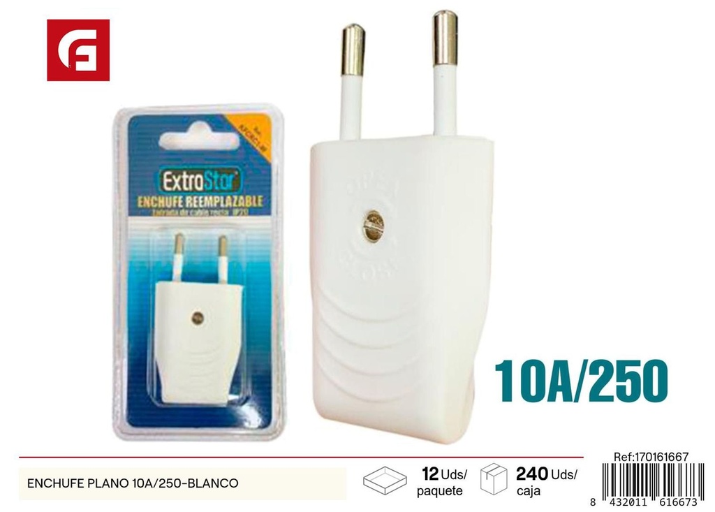 Enchufe plano 10A/250-blanco para conexiones eléctricas