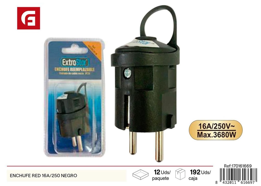 Enchufe negro 16A/250V