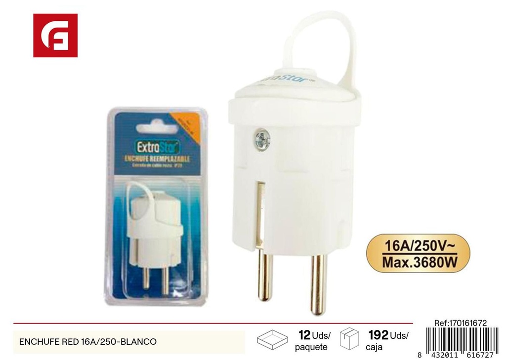 Enchufe red 16A/250V blanco para electricidad