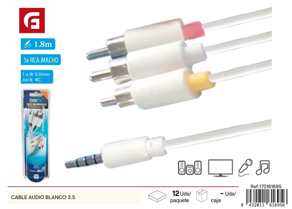 Cable de audio blanco 3.5mm