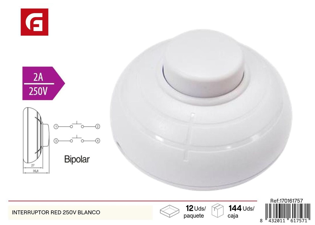 Interruptor 250V blanco para iluminación y eléctricos