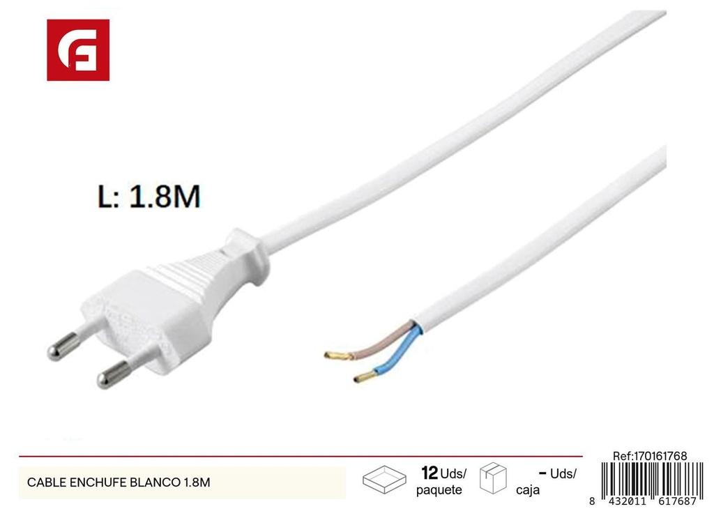 Cable enchufe blanco de 1.8m - Electricidad y suministros