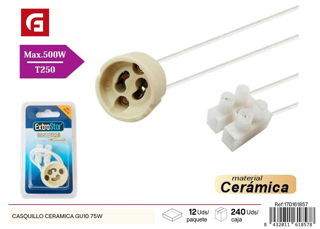 Casquillo de cerámica GU10 75W - Accesorios eléctricos