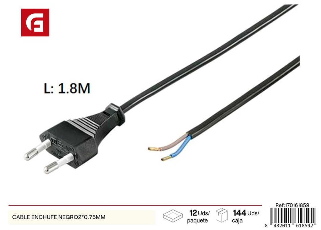 Cable con enchufe negro 2*0.75mm