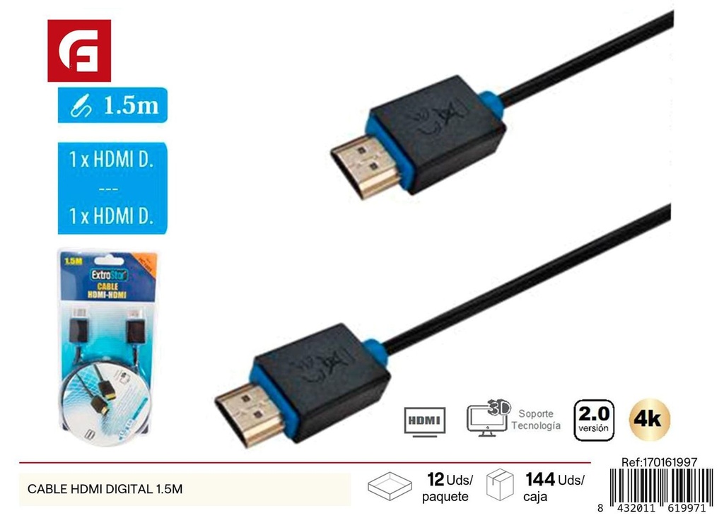 Cable HDMI digital 1.5m para conexión