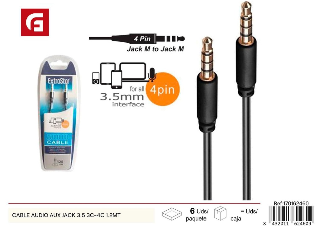 Cable de audio AUX Jack 3.5 3C-4C 1.2m