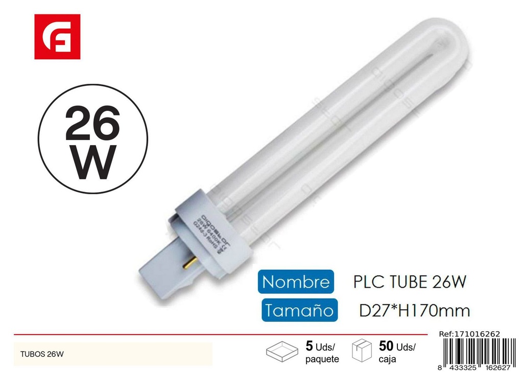 Tubo LED PLC 2U 26W 6400K para iluminación