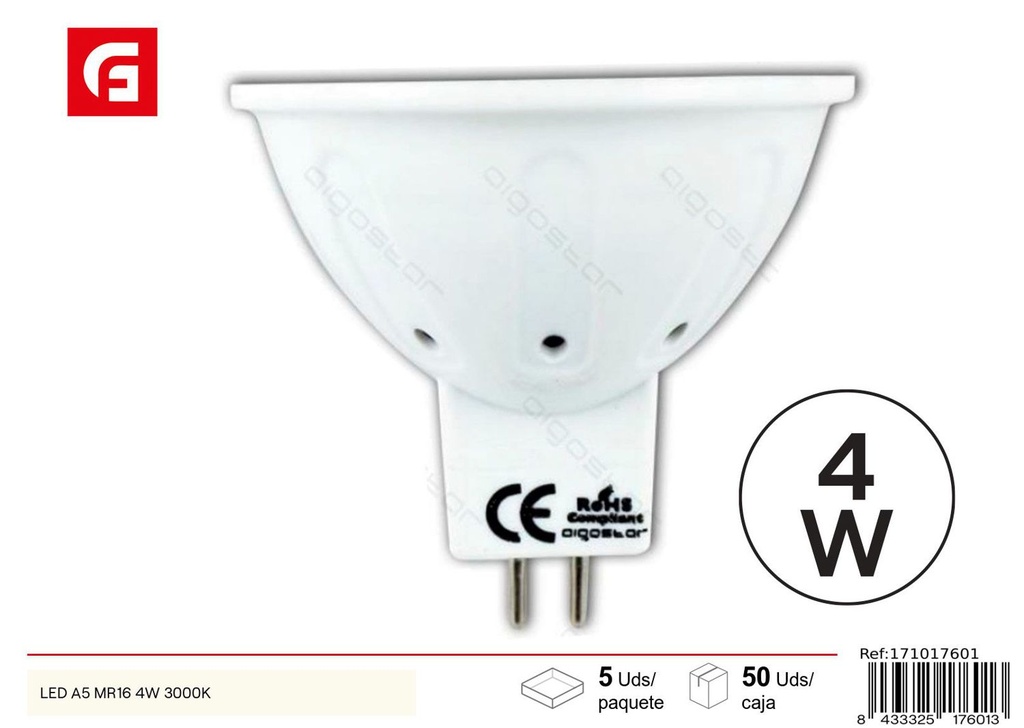 Bombilla LED MR16 4W 3000K 320lm