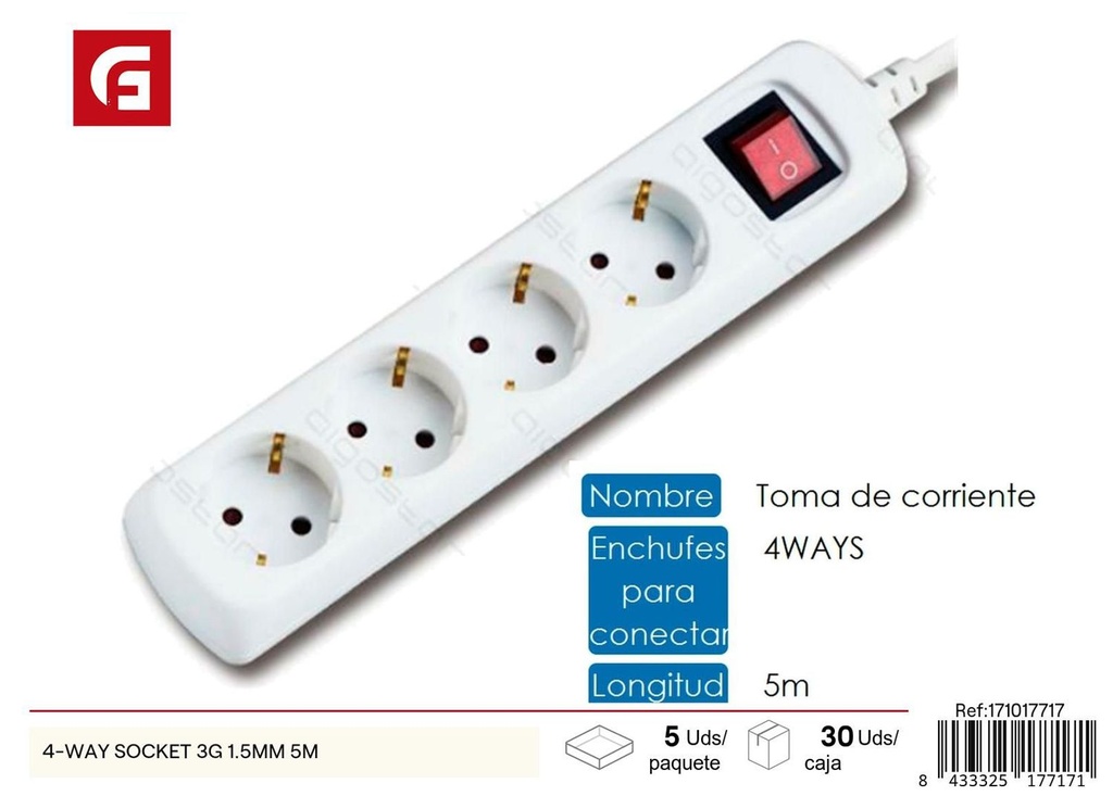 Regleta eléctrica 4 tomas 5m