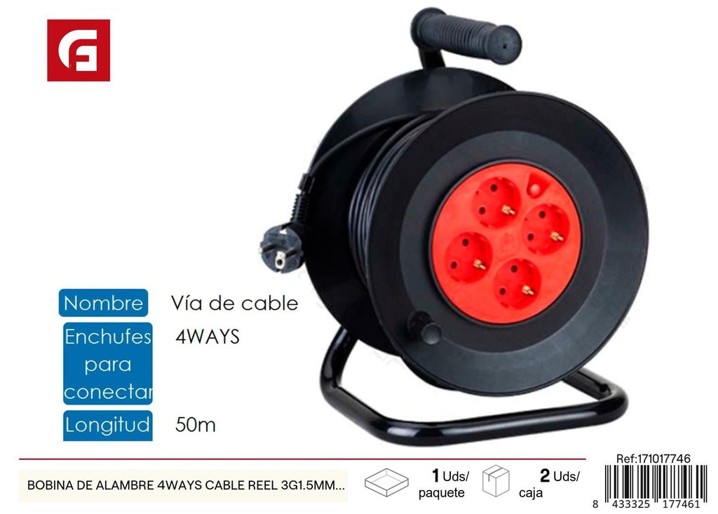 Bobina de alambre 4-ways cable reel 3G1.5mm 50m