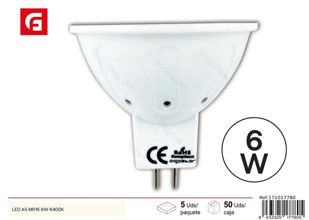 Bombilla LED MR16 6W 6500K 540LM - Iluminación LED de alta eficiencia