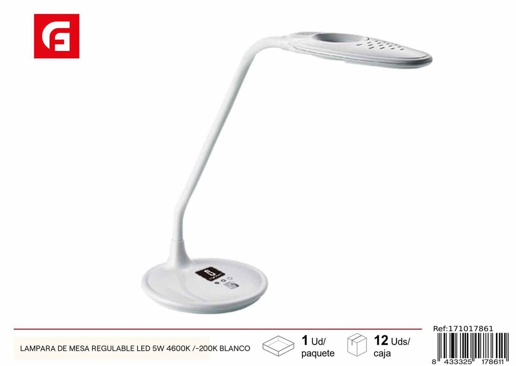 Lámpara de mesa regulable LED 5W 4600K blanca para iluminación