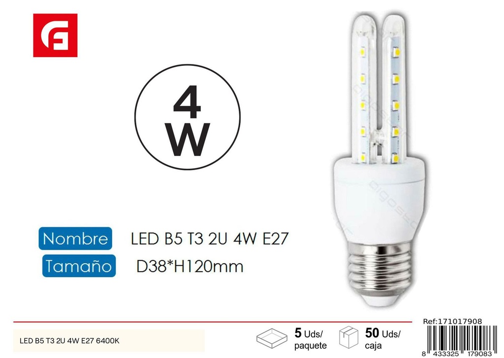 Bombilla LED en forma de U 2U E27 4W 6500K