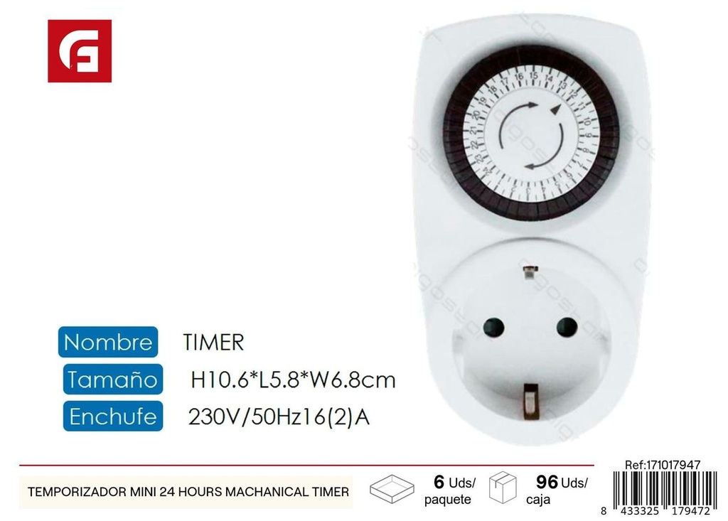 Temporizador mini mecánico de 24 horas - Accesorios eléctricos