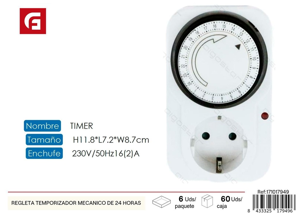 Regleta temporizador mecánico de 24 horas - Suministros eléctricos