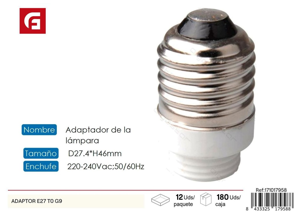 Adaptador E27 a G9 para iluminación y bricolaje