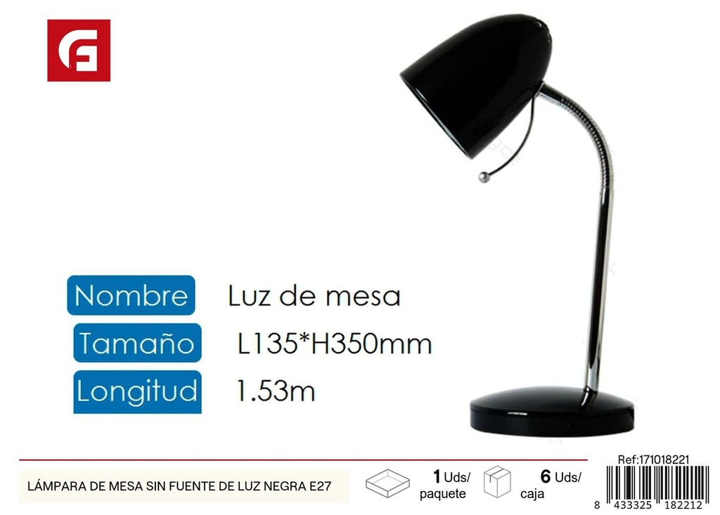 Lámpara de mesa negra sin fuente de luz E27 para iluminación de interiores