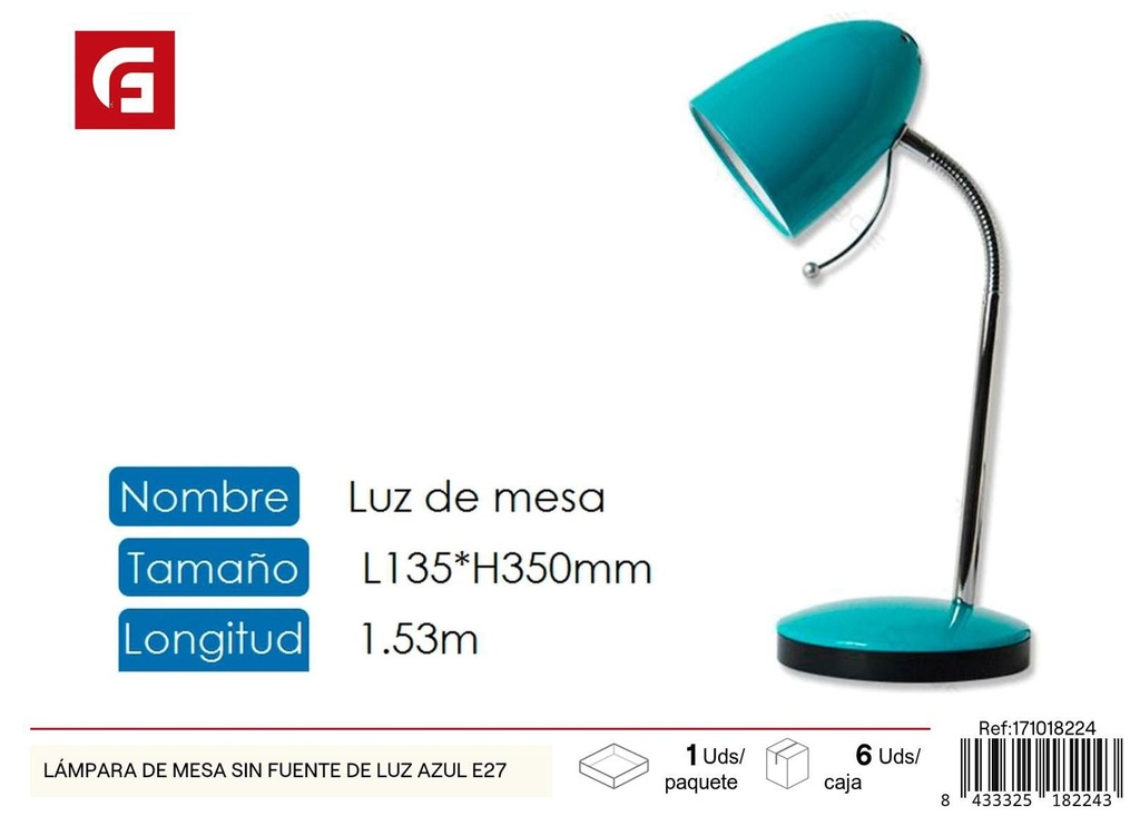 Lámpara de mesa sin fuente de luz azul E27 para decoración e iluminación