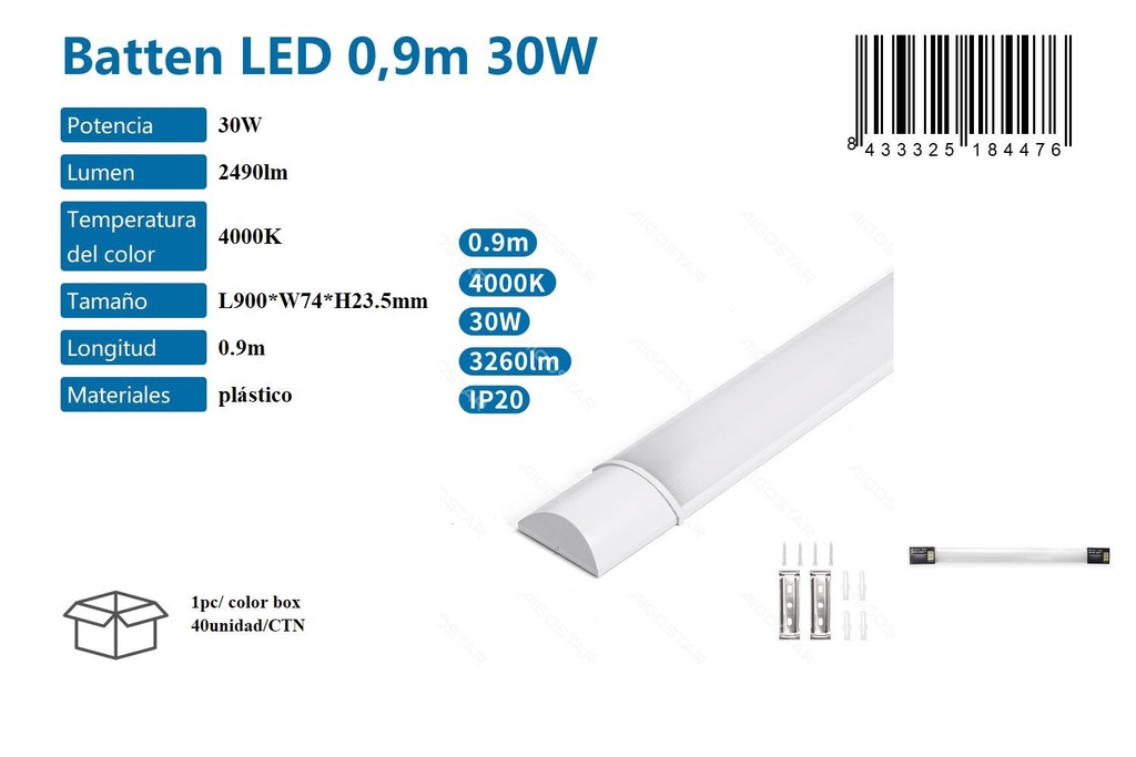 Batten LED 0,9m 30w 4000k