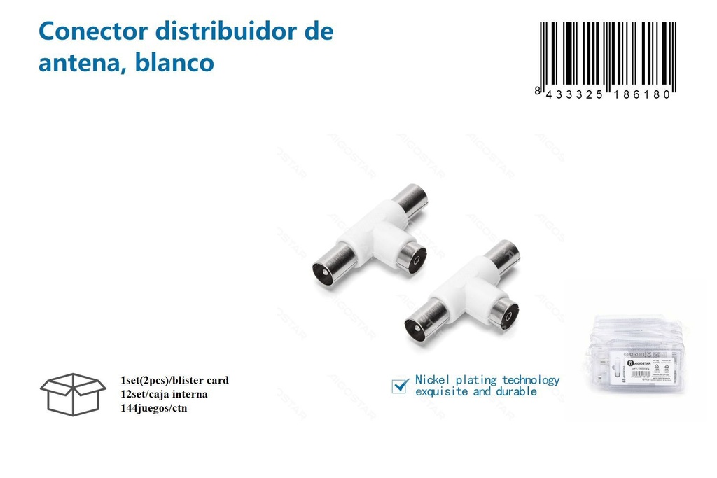 Conector distribuidor de antena, blanco para TV