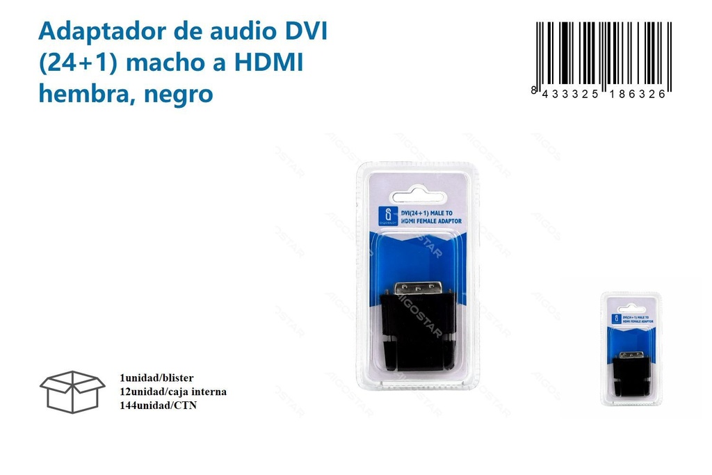 Adaptador de audio DVI (24+1) macho a HDMI hembra negro para conexiones de video