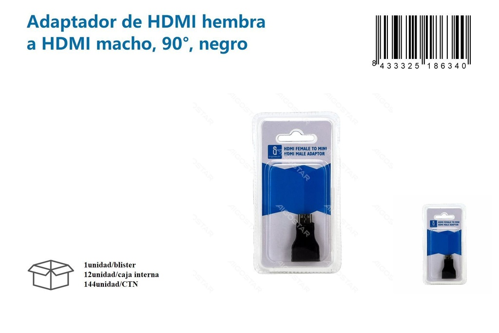 Adaptador HDMI hembra a HDMI macho 90° negro