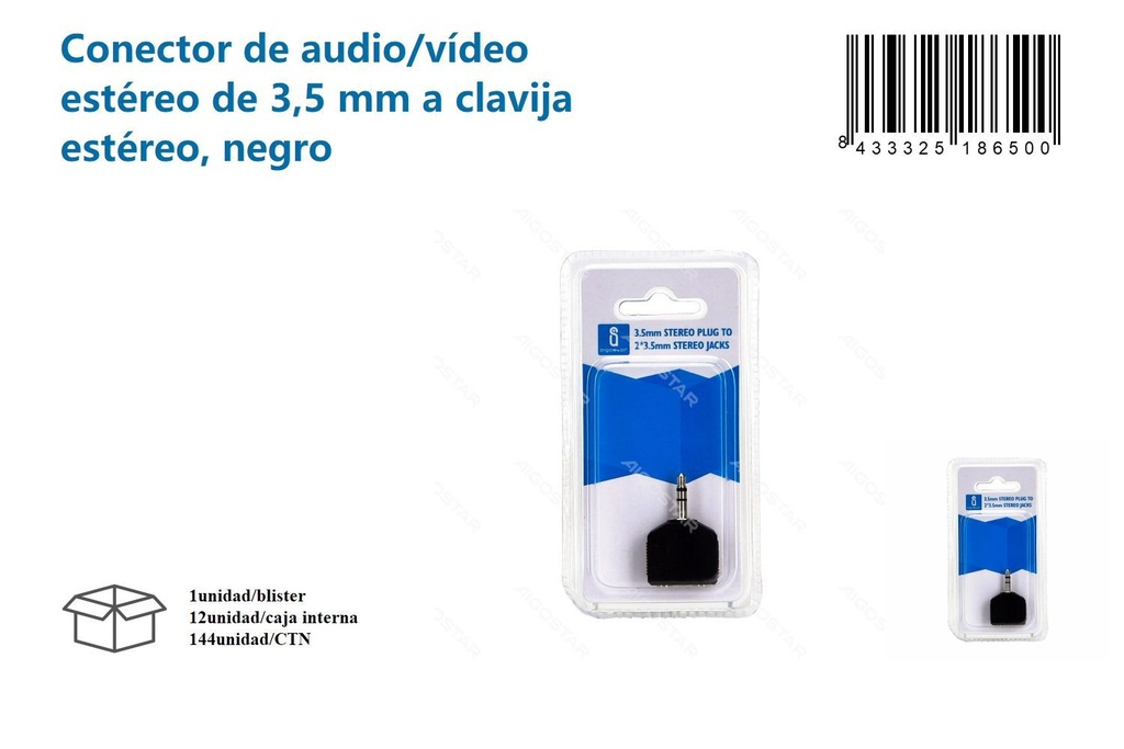 Conector de audio/vídeo estéreo 3.5mm a clavija estéreo negro