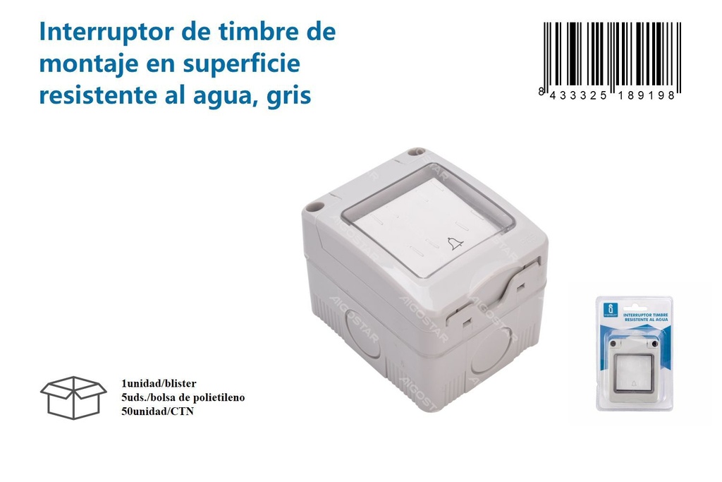 Interruptor de timbre de superficie resistente al agua gris