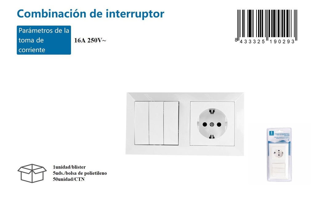 Interruptor de pared alemán 1.5m 2 posiciones 3G 2x1.0mm²