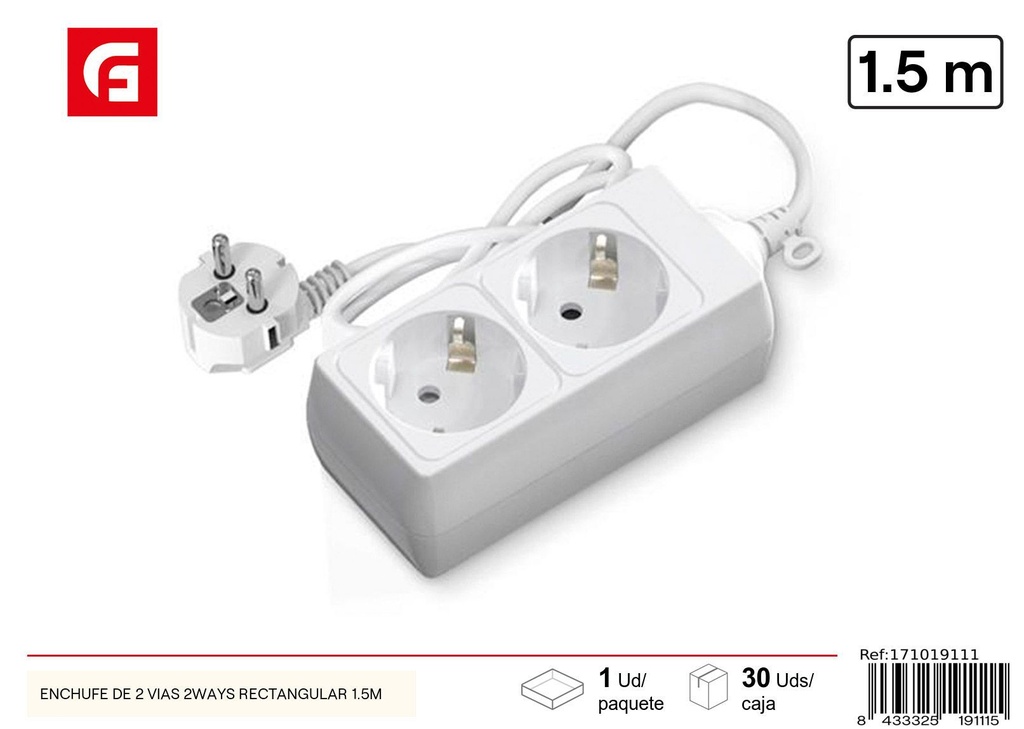 Enchufe de 2 vías 2ways rectangular 1.5m - Suministros eléctricos