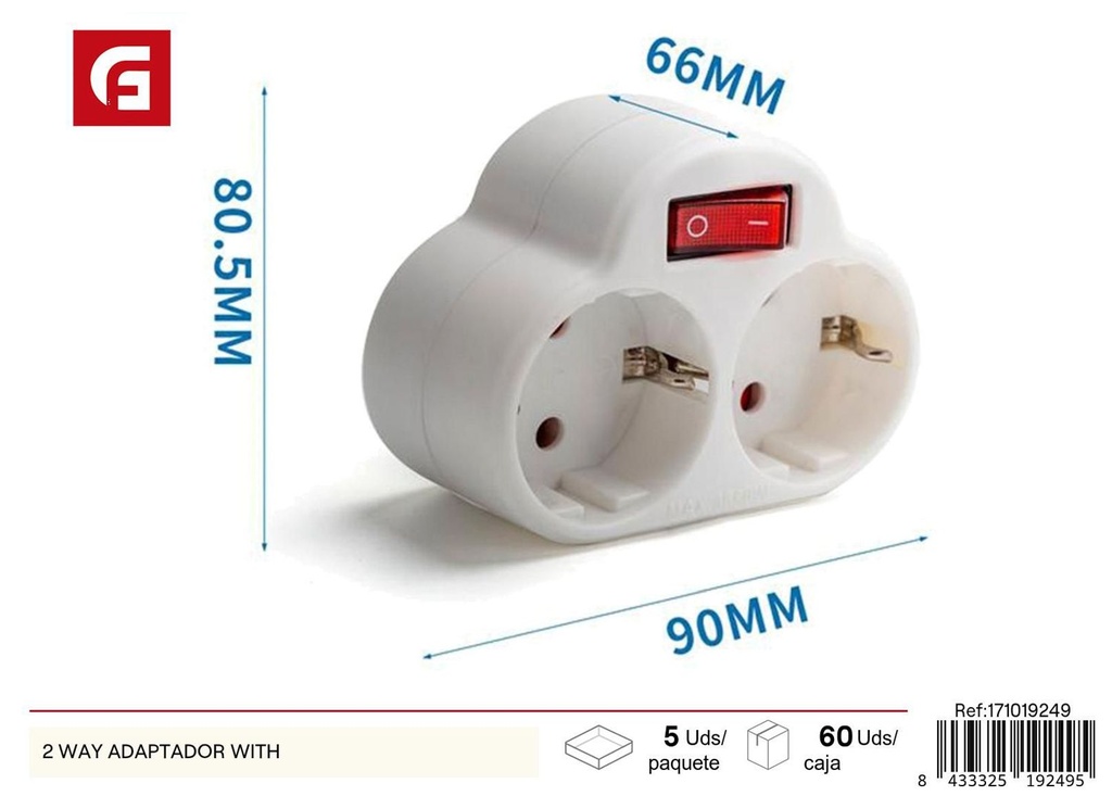 Adaptador de enchufe 2 way para electricidad y cables