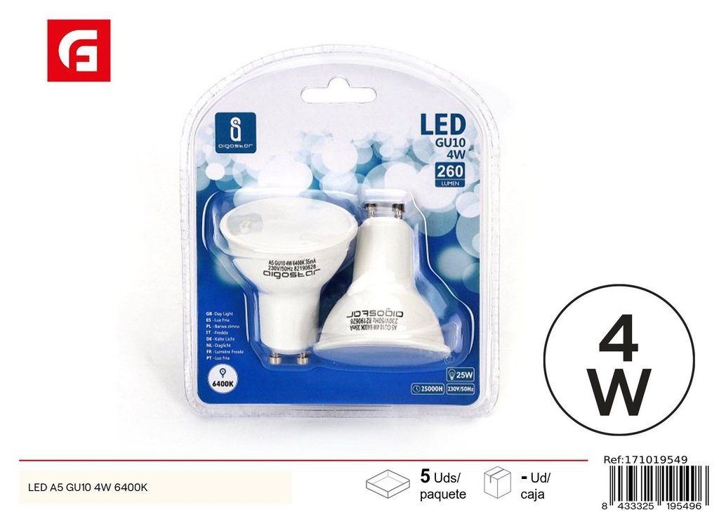 Bombilla LED GU10 4W 2 Piezas 6500K 320LM - Iluminación LED