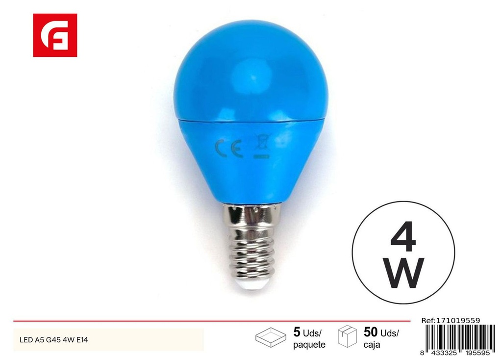 Bombilla LED G45 azul E14 4W para iluminación