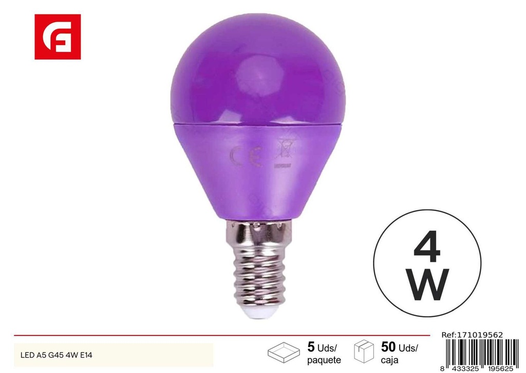  bombilla LED G45 morada E14 4W - Iluminación decorativa